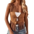 thumbnail image 2 of Fringe Vest for Women 60s 70s Hippie Vest Sleeveless Western Cowgirl Faux Suede Tassel Leather Jacket Outerwear, 2 of 8
