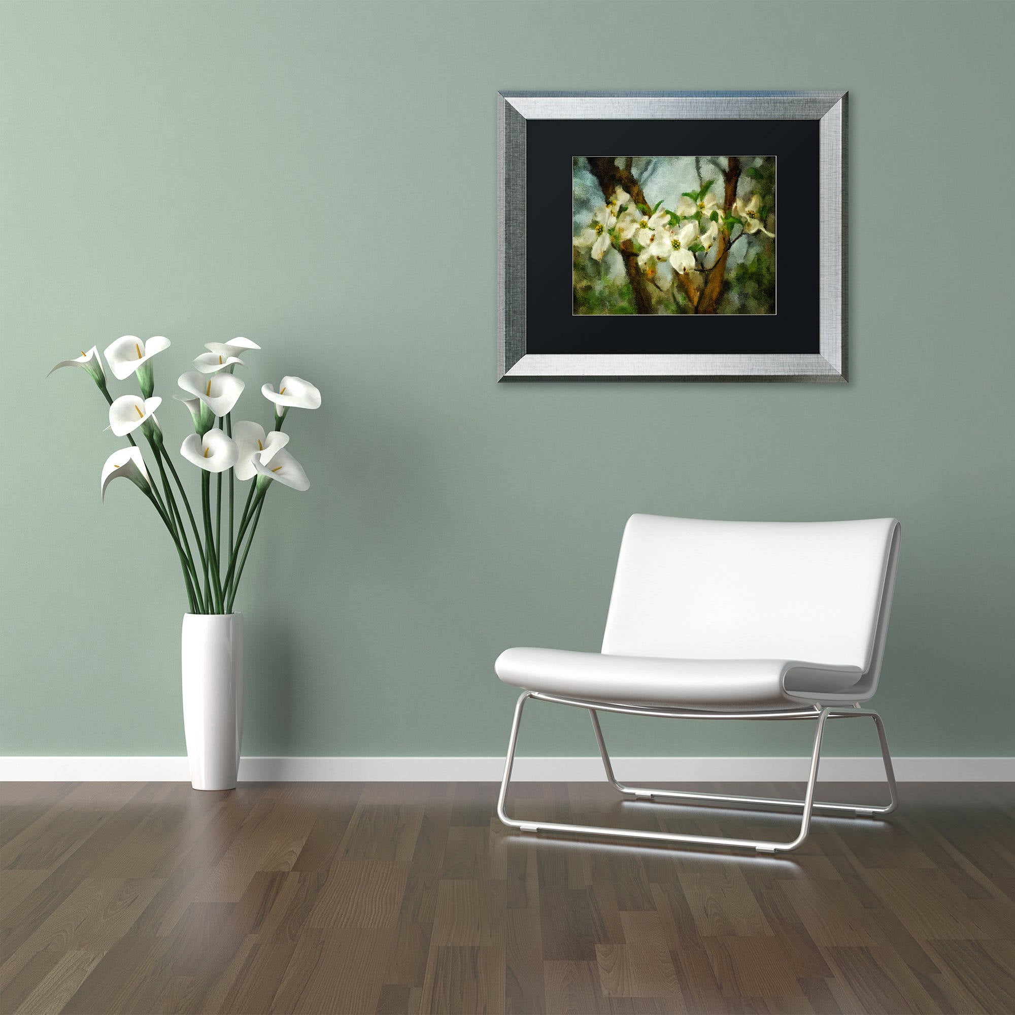 Trademark Fine Art "Painted Dogwood" Canvas Art by Lois Bryan Black Matte, Silver Frame