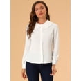 thumbnail image 3 of Blusa de cuello Peter Pan de manga larga con botones suizos para mujer blanco XS, 3 of 6