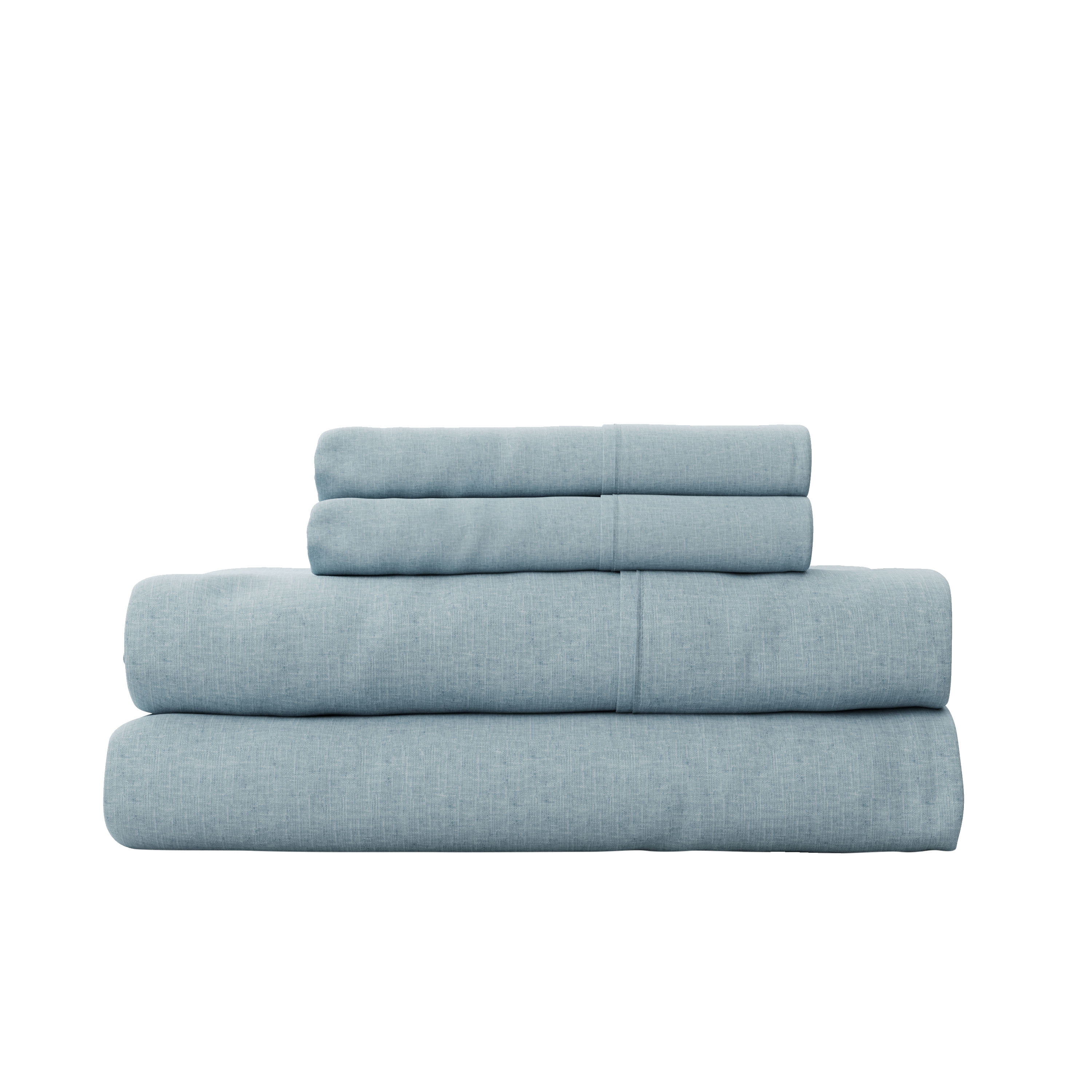 Seed & Stone Recycled Cotton Percale Bed Sheet Set, Soft, with Deep Pockets, Queen, Blue, 4-Piece
