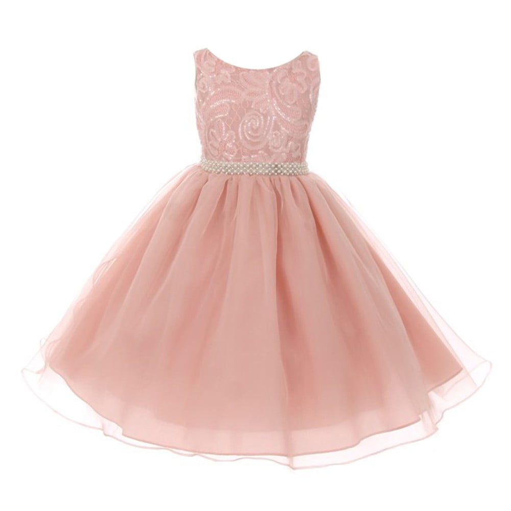 My Best Kids Girls Blush Sparkly Embroidered Pearl Accented Junior