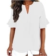 thumbnail image 2 of ClodeEU Women's Faux Linen V Neck Ruffle 3/4 Sleeve Blouse,Casual Loose Fit Solid Color Top White,Women's Plus L, 2 of 8