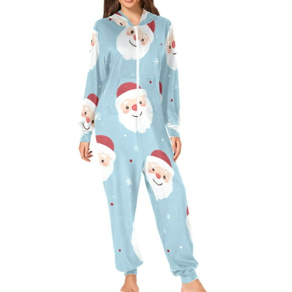 Santa Face Christmas Cheerful Adult's Hoodie Onesie Jumpsuit One-Piece Pajamas with Zipper Unisex for Holiday S
