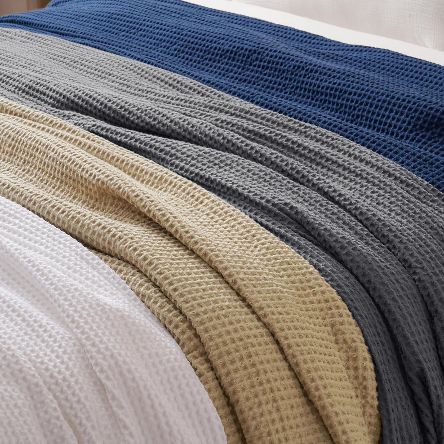 PHF Cotton Waffle Weave Blanket Twin Size for Bed, Lightweight Breathable Blanket for Couch, Home Decor Gift, Charcoal, 66"x 90"