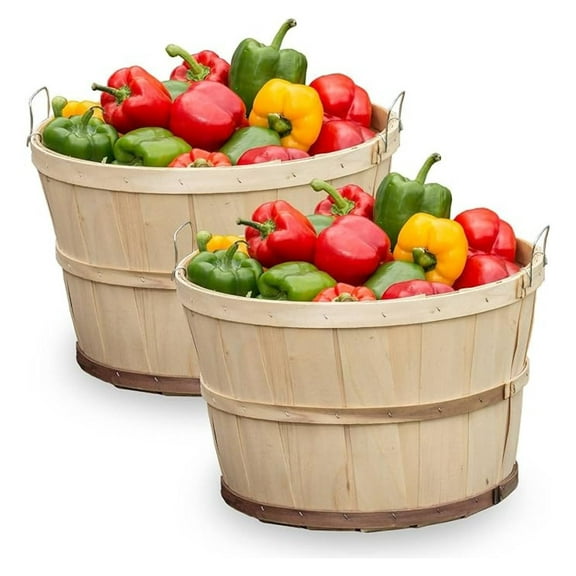 Wooden Storage Baskets Set of 2 - SHIWAGIN USA Made Poplar Farmhouse Rectangular Basket 11.75x11.75 - Natural Wood Woven Baskets for Home Decor & Organization