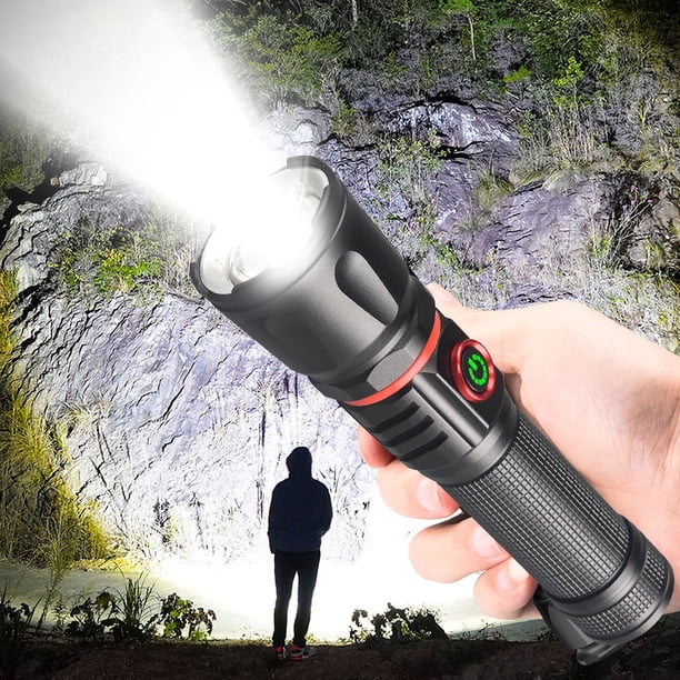 Linterna LED 1000 lúmenes Linterna de mano recargable con zoom súper brillante | 4 modos (Bajo-Medio-Alto-Estroboscópico) | Aleación de aluminio impermeable IPX6 | Alcance de 1640 pies | Camping al
