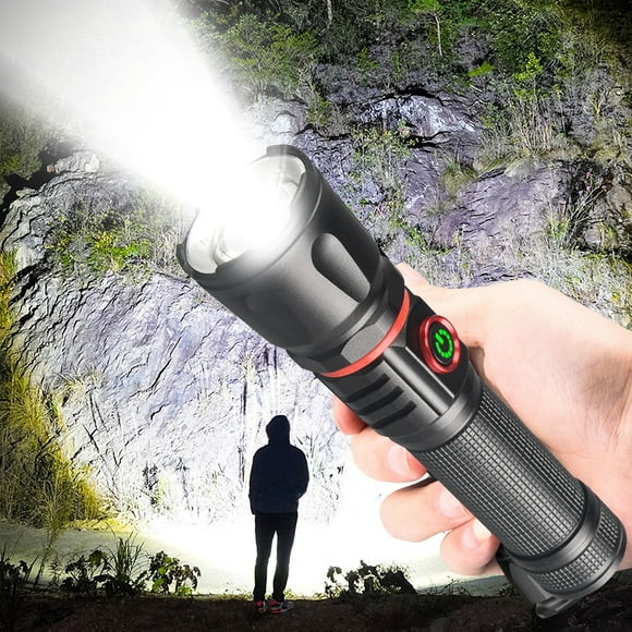 Save More,LED Flashlight 1000 Lumens Super Bright Flashlight Zoomable Rechargeable Flashlight With 4 Modes Powerful Handheld Flashlight COB Red Blue Magnet Work Light,PENDANE,Black