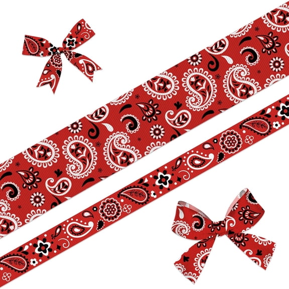 2 Rolls Bandana Ribbons - Red,Paisley & Vintage Floral Wrapping Craft Ribbons 5 Yards Each