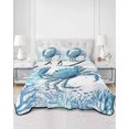 thumbnail image 2 of Quilts Twin Size Bedding Set, Blue Coastal Crab Lightweight Quilted Comforter, Summer Ocean Coral Sea Fish Abstract Soft Reversible Bedspread Coverlet with Pillow Covers for All Season, 68" x 86", 2 of 7