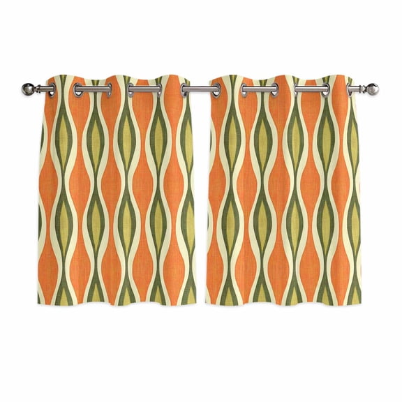Orange Green Geometric Kitchen Curtains Short 54 Inch Length, Abstract Moire Contemporary Grommet Top Bedroom Living Room Curtains, Light Filtering Cafe Curtain Drapes 2 Panels Set 84''x54''
