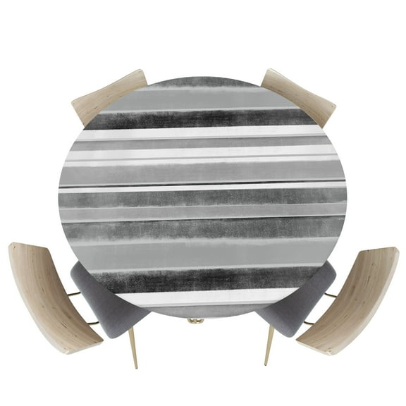 Fitted Round Tablecloths Table Covers 55-60in,Northern Europe Striped Waterproof Elastic Edged Table Cloth for Kitchen Dining Holiday Party Tables Decor,Rustic Gray and Black