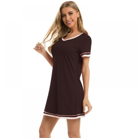 

Lady Casual Home Dress Women Pajamas Short Sleeve Peach Heart Neck Nightdress Summer Casual Nightdress Loose Comfort Pajamas