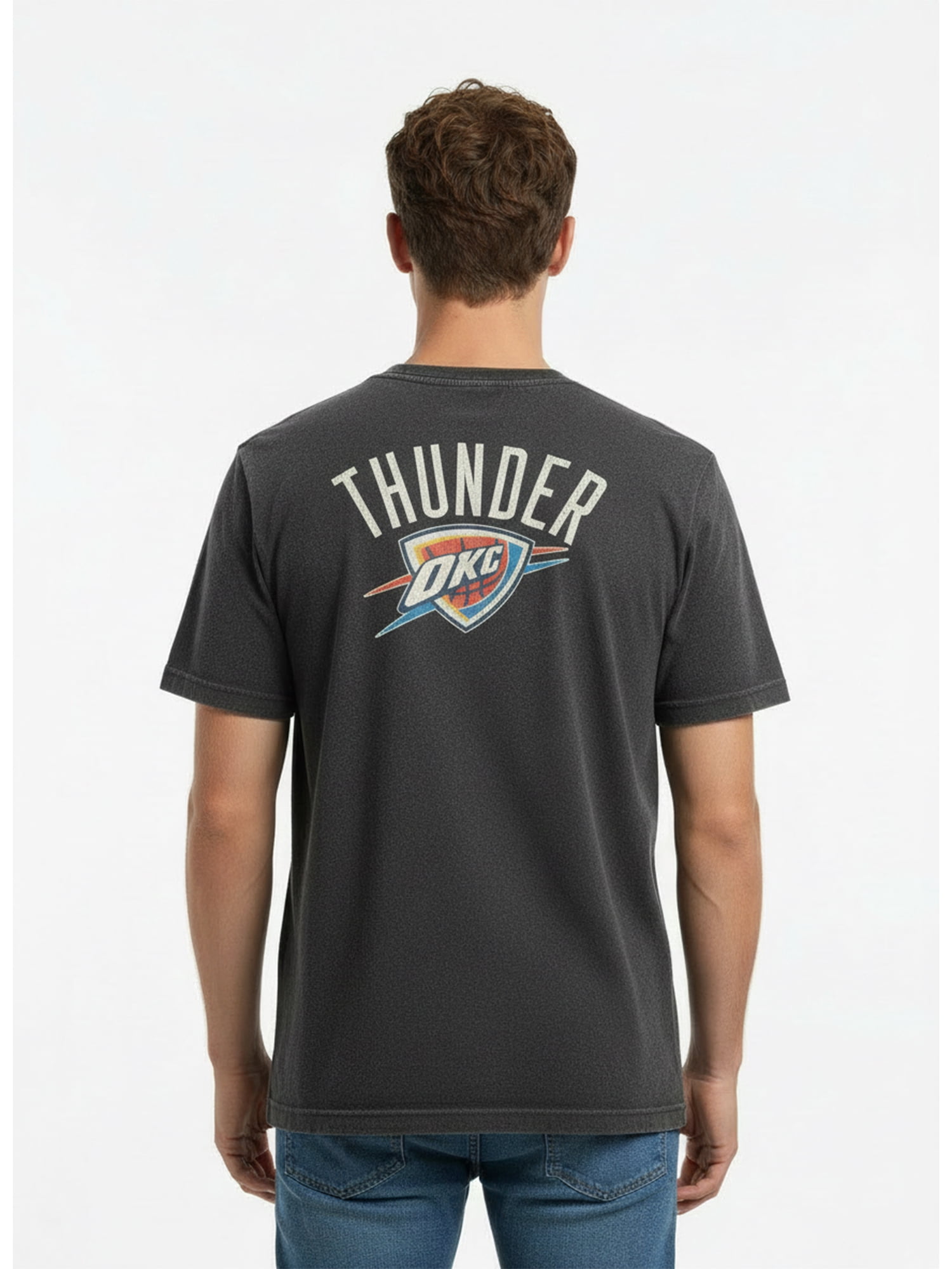 NBA Oklahoma City Thunder Men's & Big Men's Front & Back Boxy Fit Mineral Wash Graphic T-Shirt, Sizes XS–4XLT, 2XB–5XB