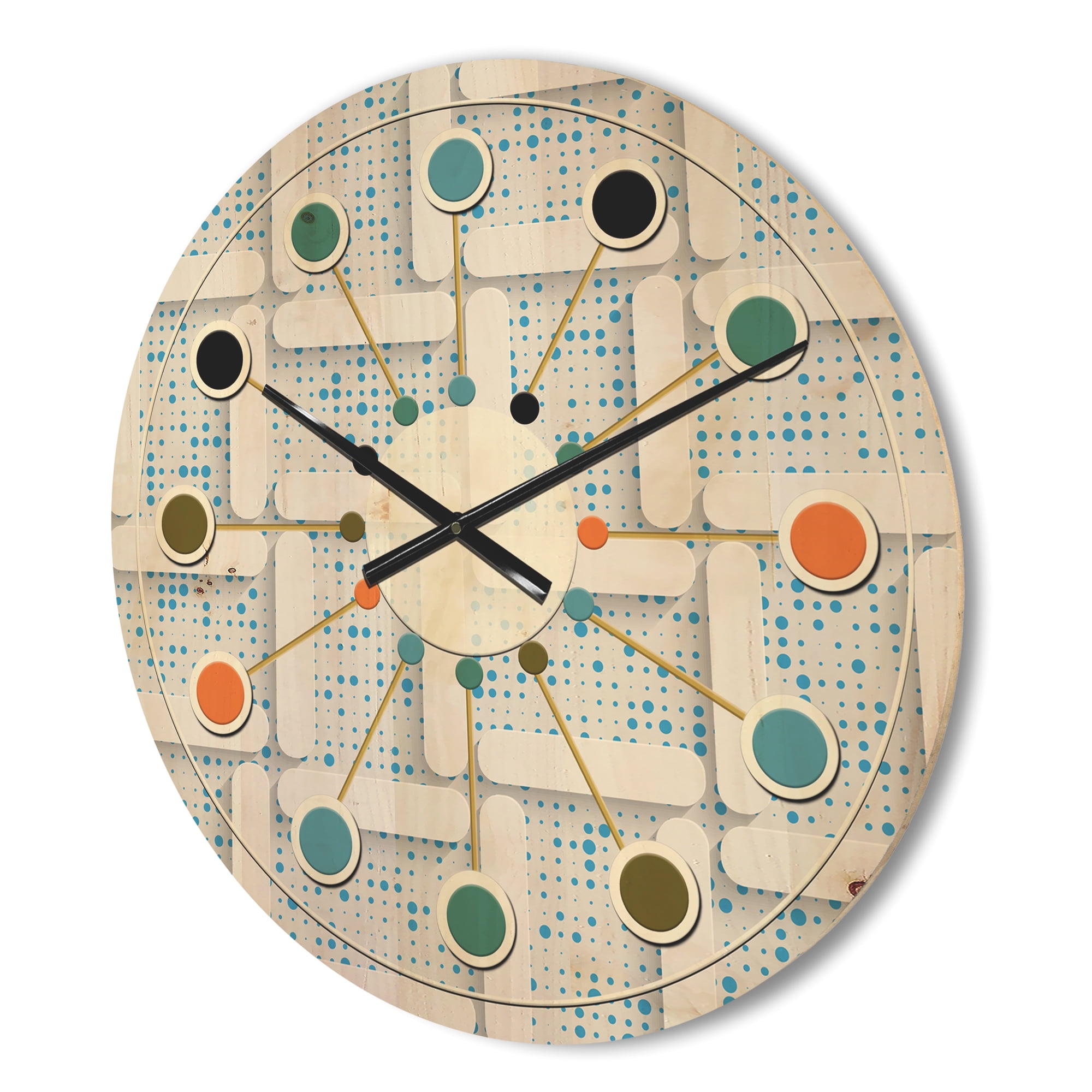 Designart '3D Light Blue and White Pattern I' Mid-Century Modern Wood Wall Clock