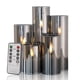 thumbnail image 1 of Eywamage Paquete de 5 velas sin llama de vidrio gris con control remoto, velas votivas de pilar LED altas y delgadas, batería incluida, 1 of 5