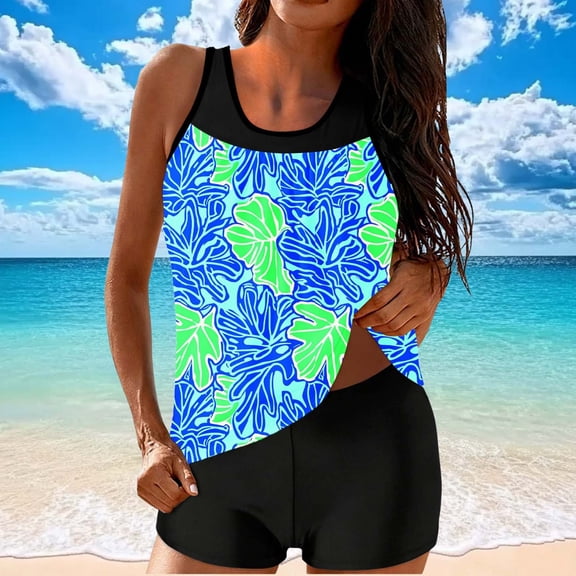 HOMBOM Tankini Swimsuits for Women Tummy Control Swimwear with Shorts Floral Beach Tankini Womens Bathing Suit 2 Piece