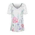 thumbnail image 3 of Enwejyy Womens Summer Lace Stichting Short Sleeve V-Neck Floral Printed Pullover Basic T-Shirts, 3 of 4