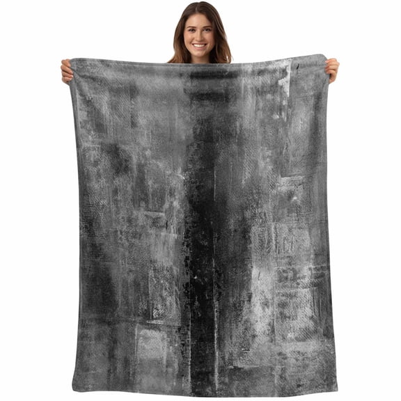 Black Grey Paint Textured Throw Blankets, Abstract Rustic Black Tones Soft Fleece Blanket Decorative for Home Sofa Couch Chair Living Bedroom, 40x50 inches,