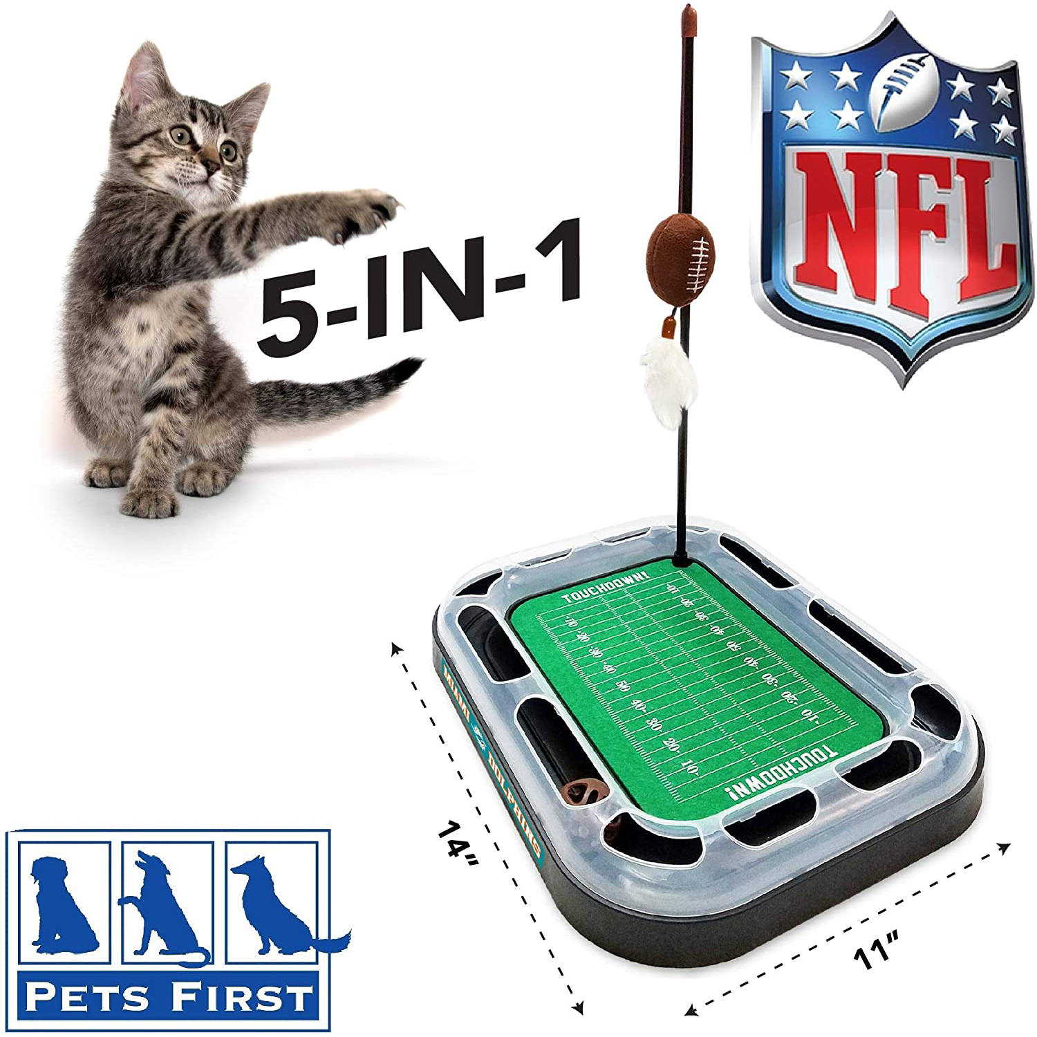 NFL Miami Dolphins CAT Scratcher Toy with Catnip Plush & Feather Cat and Kitty Toy