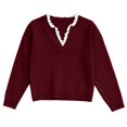 thumbnail image 5 of 2026 Women Fashion Sweater Elegant Lace Trim V Neck Knitted Long Sleeve Cropped Fall Knitwear, 5 of 6