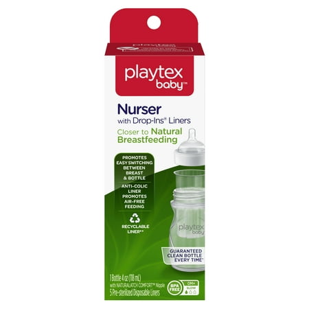 Playtex Baby Nurser with Drop-Ins Liners Baby Bottle, 4 oz, 1