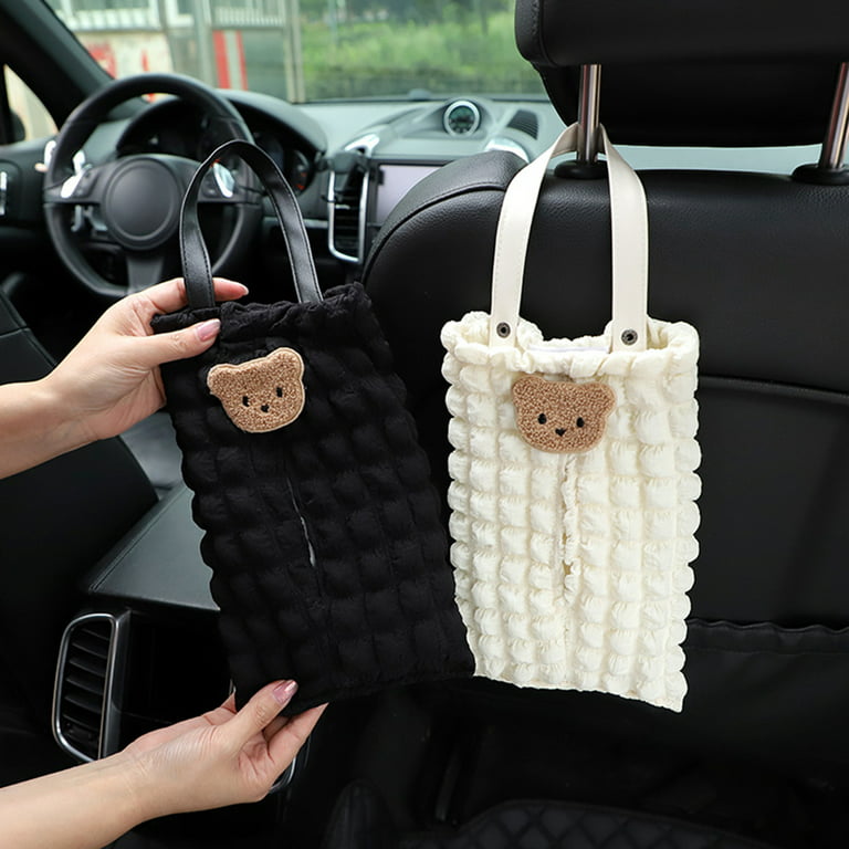 Wanwan Soft Car Tissue Box Bubble Lattice Bear/Bunny/Sunflower/Bowknot Car  Seat Back Hanging Tissue Bag Auto Accessories 