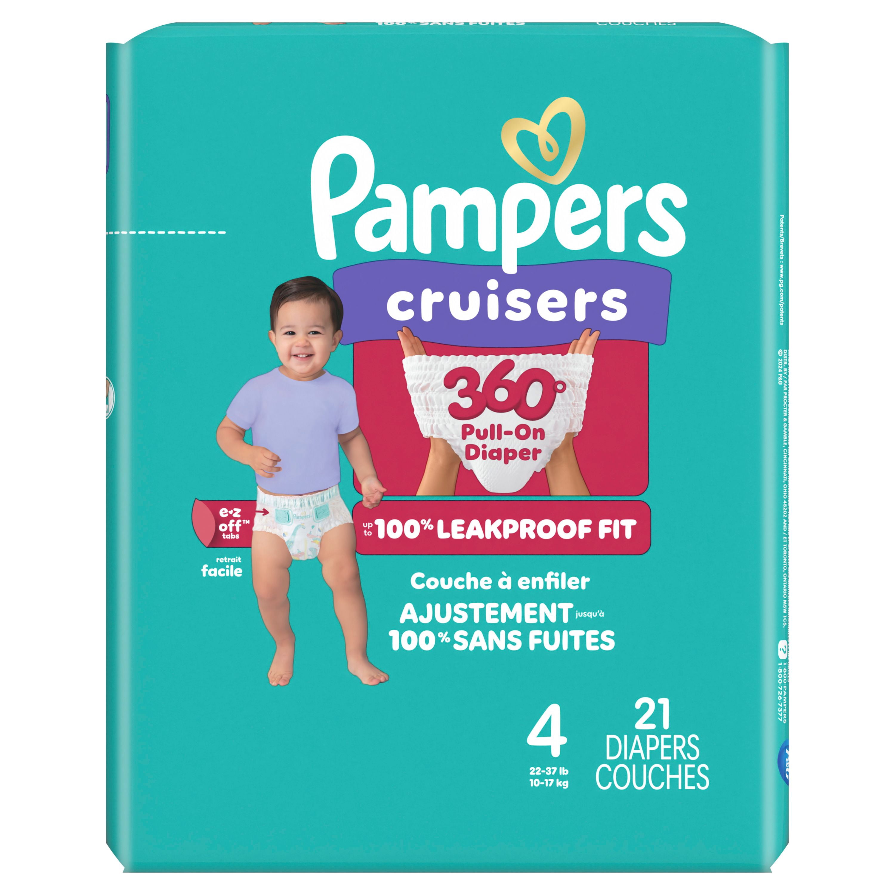 Pampers Diapers - Cruisers 360° - Size 4, 21 Count, up to 100% Leakproof Fit, Designed for Active Babies, Pull On Diaper, EZ Off Tabs Designed for Easy Changes