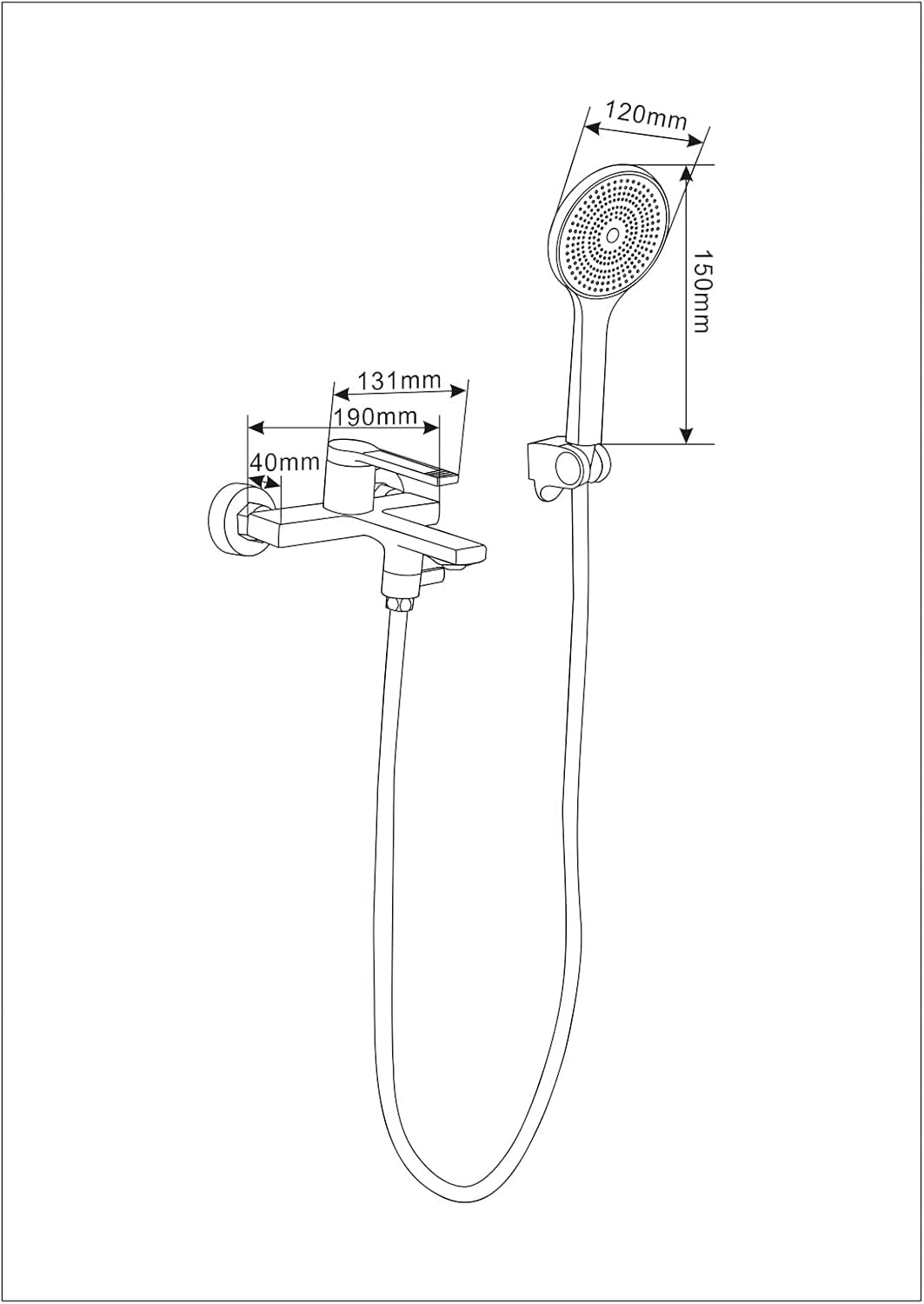 Chrome Tub Filler Faucet with Handheld Shower Head, Modern Brass Wall-Mount Bath Tub Filler Faucet High Flow Bathtub Faucet with Shower Diverter