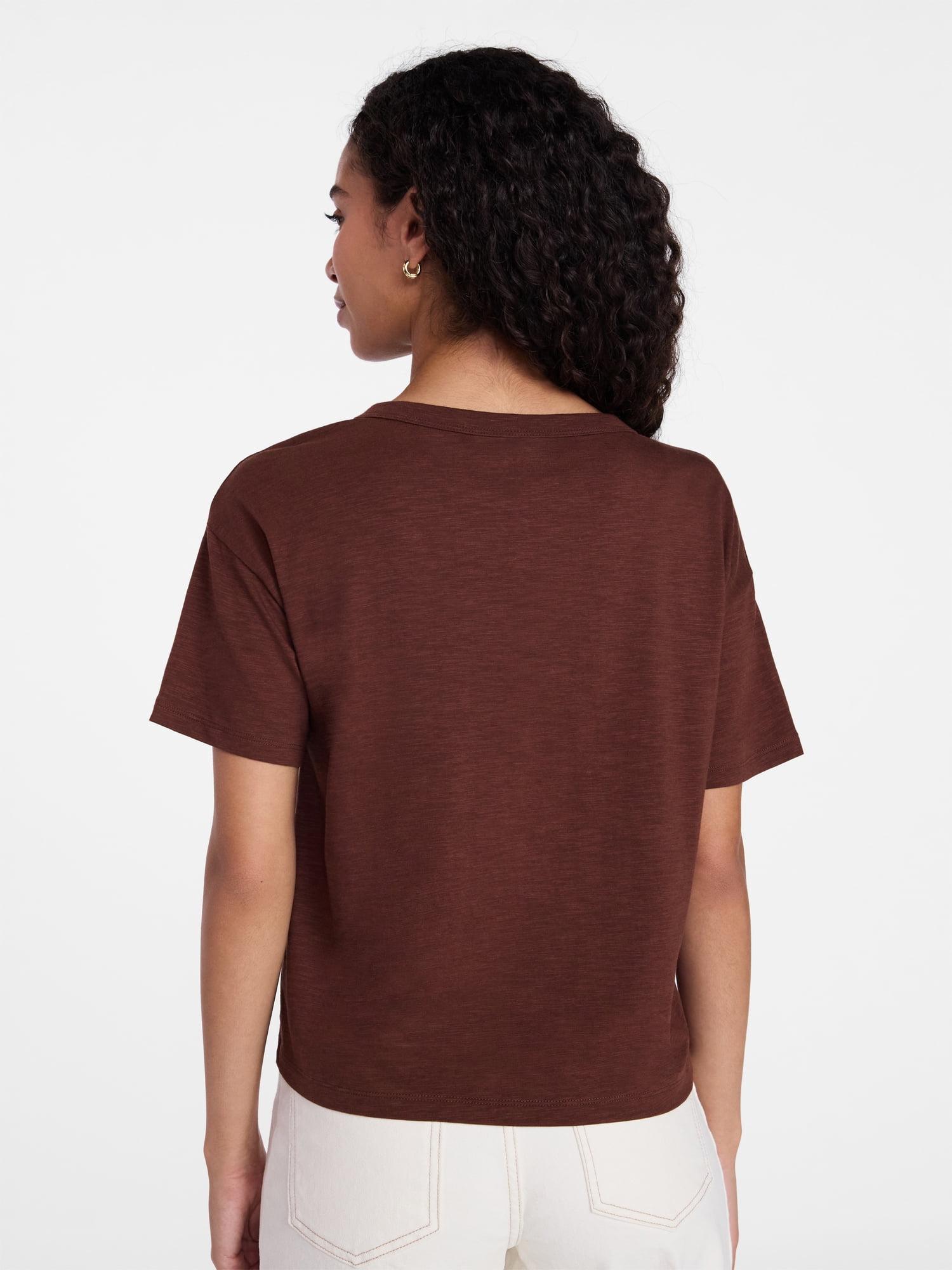 Time and Tru Women's Boxy Slub Tee with Short Sleeves, Sizes XS-XXXL