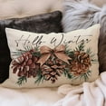 thumbnail image 5 of Hello Winter Pine Cone Lumbar Decorative Throw Pillow Cover 12 x 20, Rectangular Pine Needle Bow Outdoor Home Decor, Christmas Seasonal Red Berry Sofa Couch Cushion Case, 5 of 6