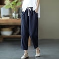 thumbnail image 2 of Casual Linen Baggy Capri Harem Pants for Women Tapered Wide Leg Joggers Drawstring Elastic Waist Cropped Trousers with Pocket, 2 of 6