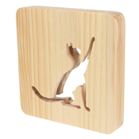 

1pc 3D LED Hollowed Kitten Wooden Night Light Table Light Engraving Light