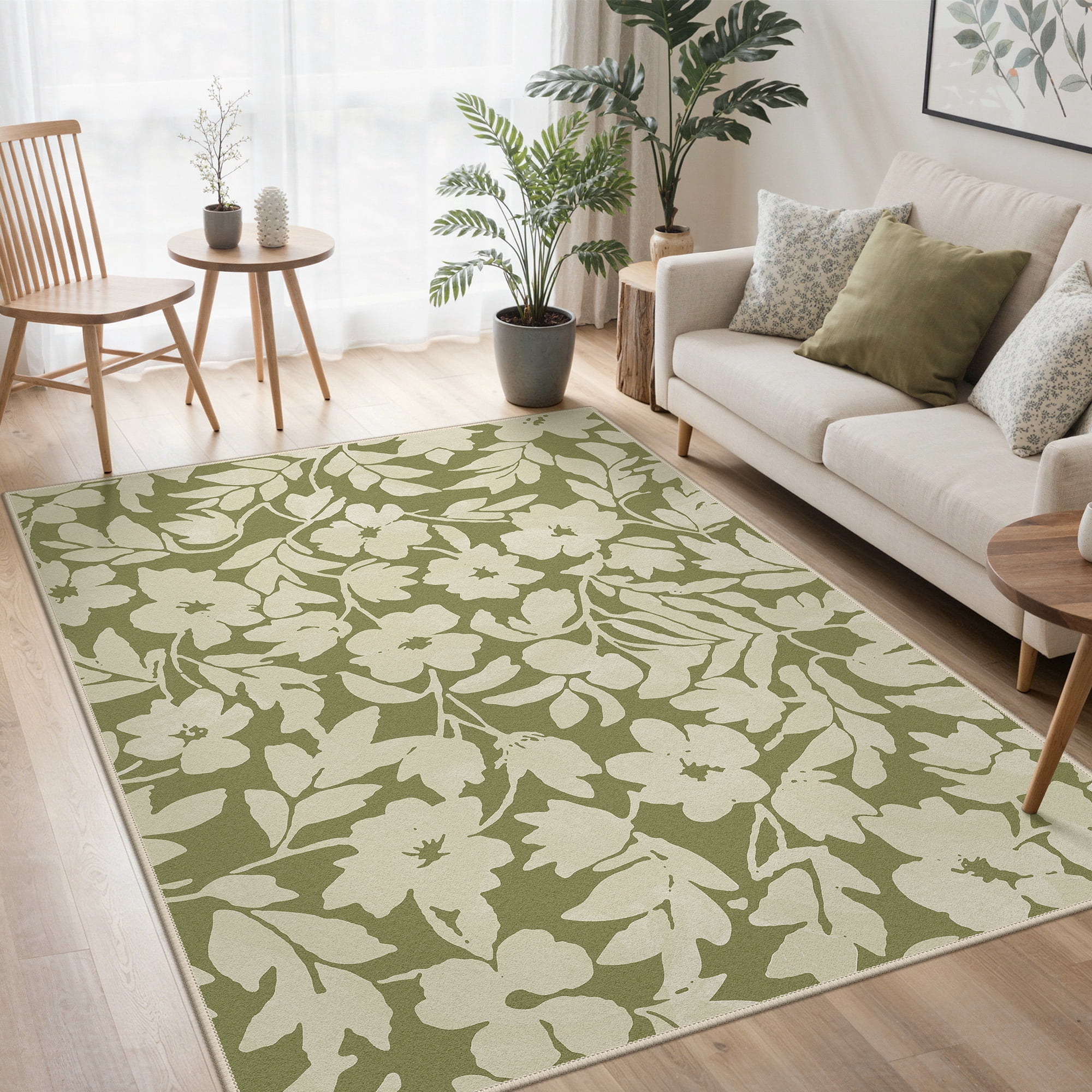 KUETH 8x10 Vintage Floral Area Rugs Machine Washable Rugs for Living Room, Non Slip Flat Pile Rug with Rubber Backing, Boho Rug for Entryway Bedroom Dining Room Home Office
