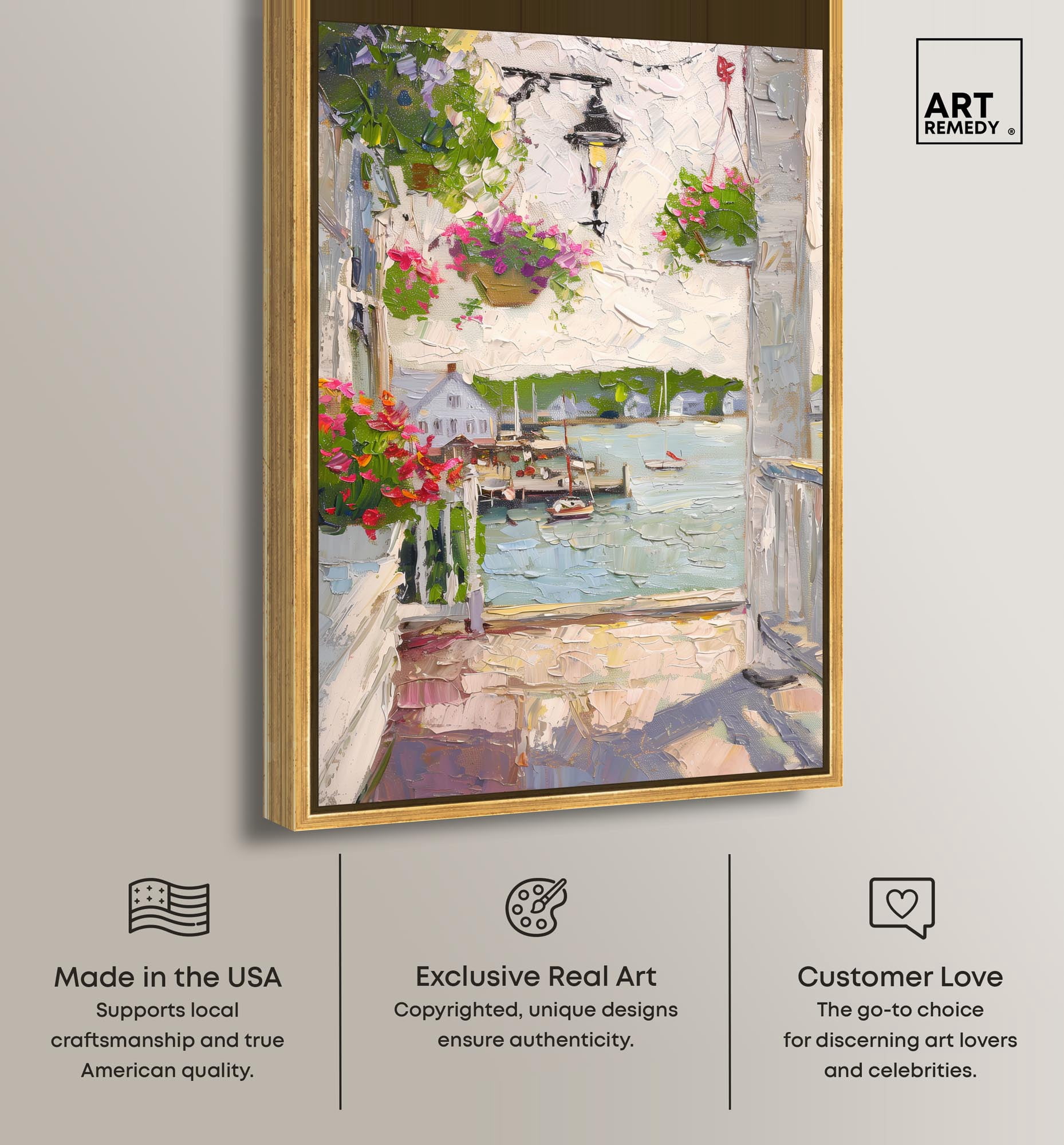 Harbor Hideaway II Canvas Pastel Oil Paintings by Art Remedy, Gold Frame, 10 x 15