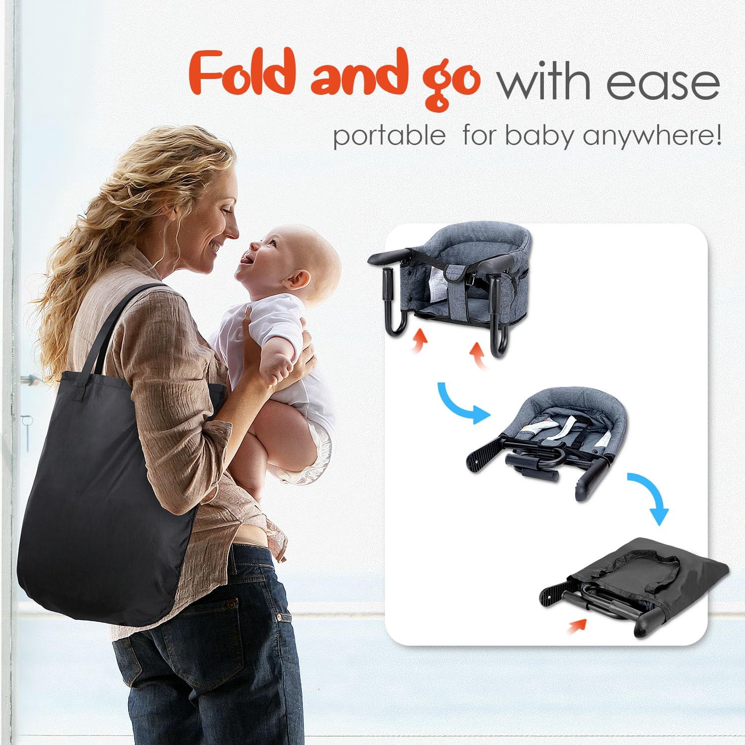 Portable High Chair with Storage Bag - Clip-On Fast Table Chair for Home and Travel