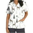 thumbnail image 2 of TMOYZQ Christmas Scrubs for Women, Womens Santa Snowman Print Professional Scrubs Tops Short Sleeve V Neck Nursing Workwear Tunic Working Uniform Medical Blouse with Pockets, 2 of 5