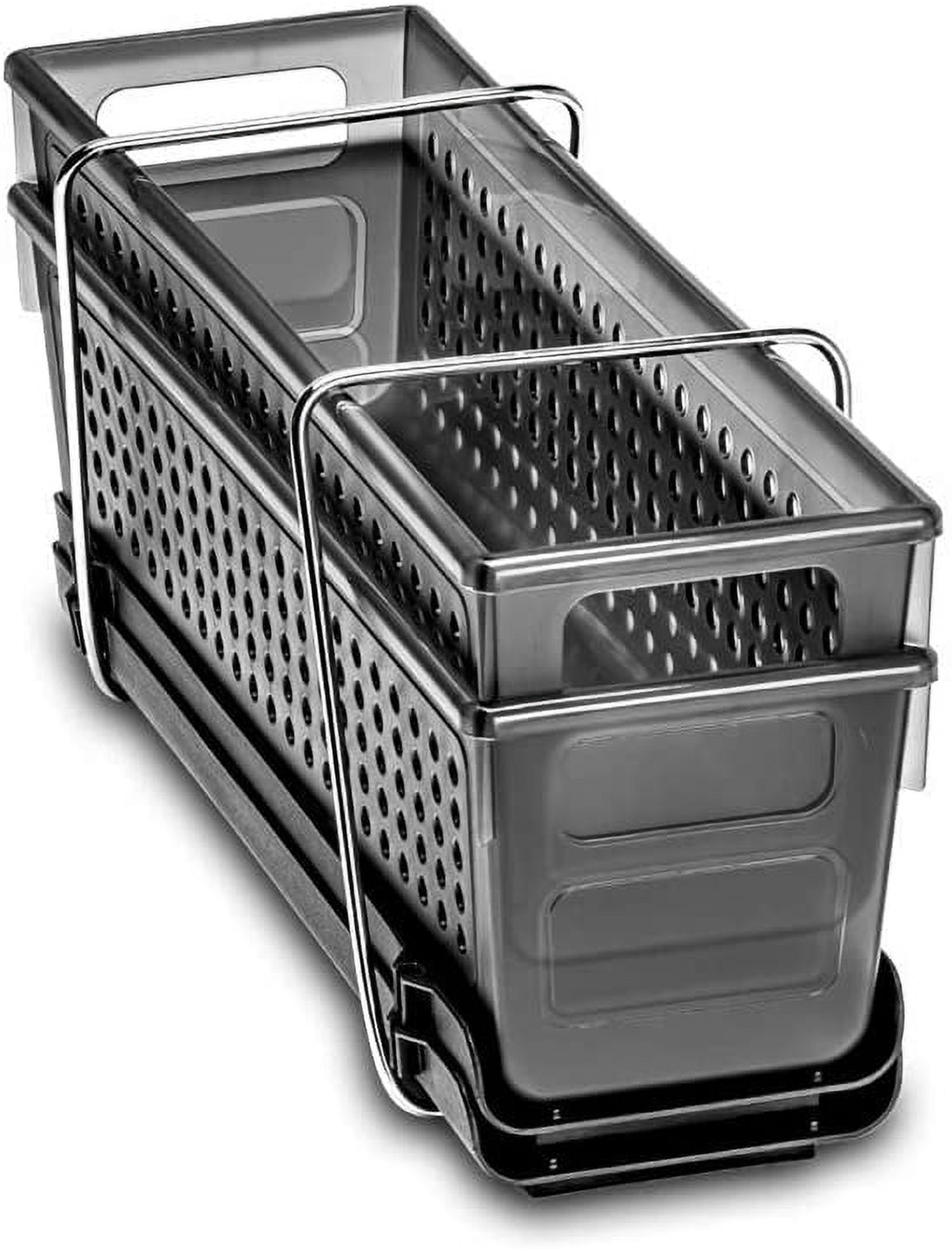 RGHJAR-2-Tier Under Sink Organizer with Pull-Out Drawers, Adjustable Dividers, Storage for Cleaning Supplies & Bottles, Carbon