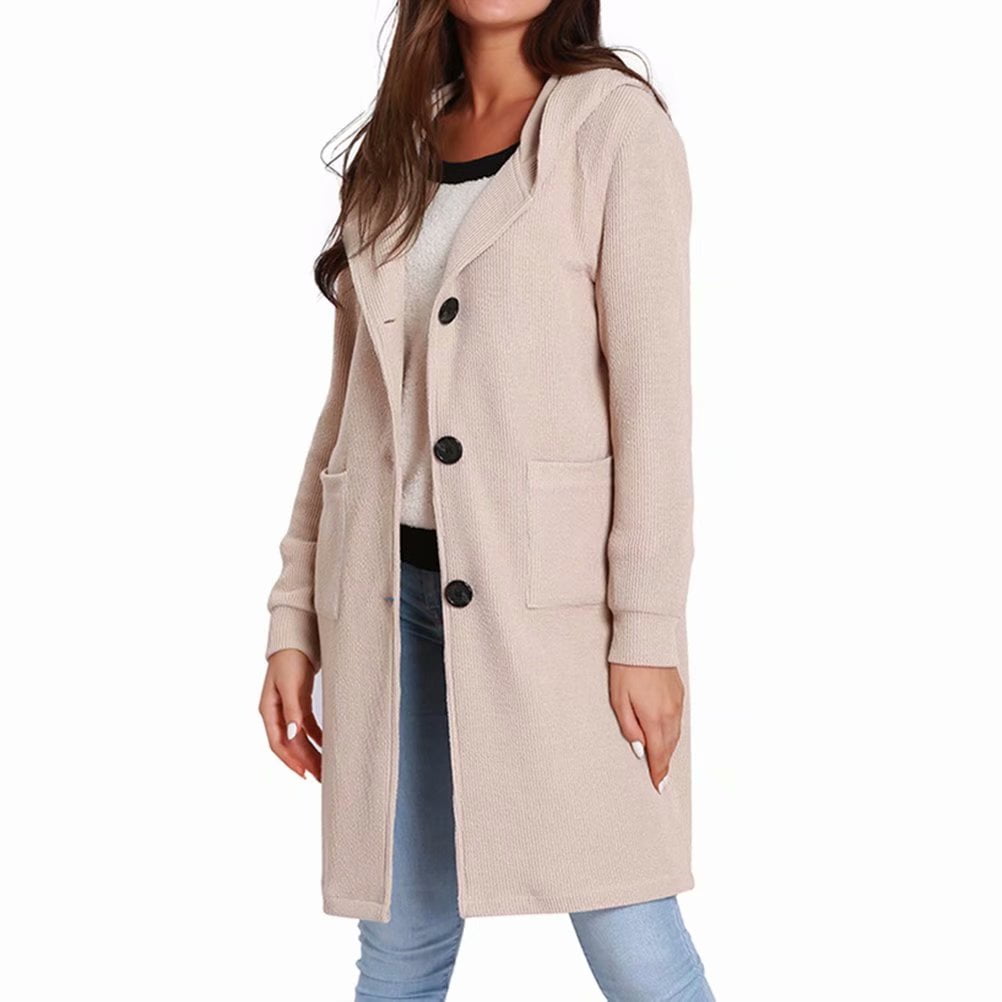 Women's Oversized Long Sleeve Knitted Hooded Cardigan Long Trench Coat