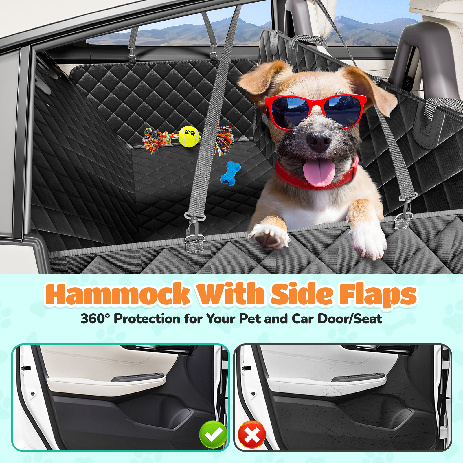 Lakwar Dog Car Seat Cover, Waterproof Hammock, Black photo 7