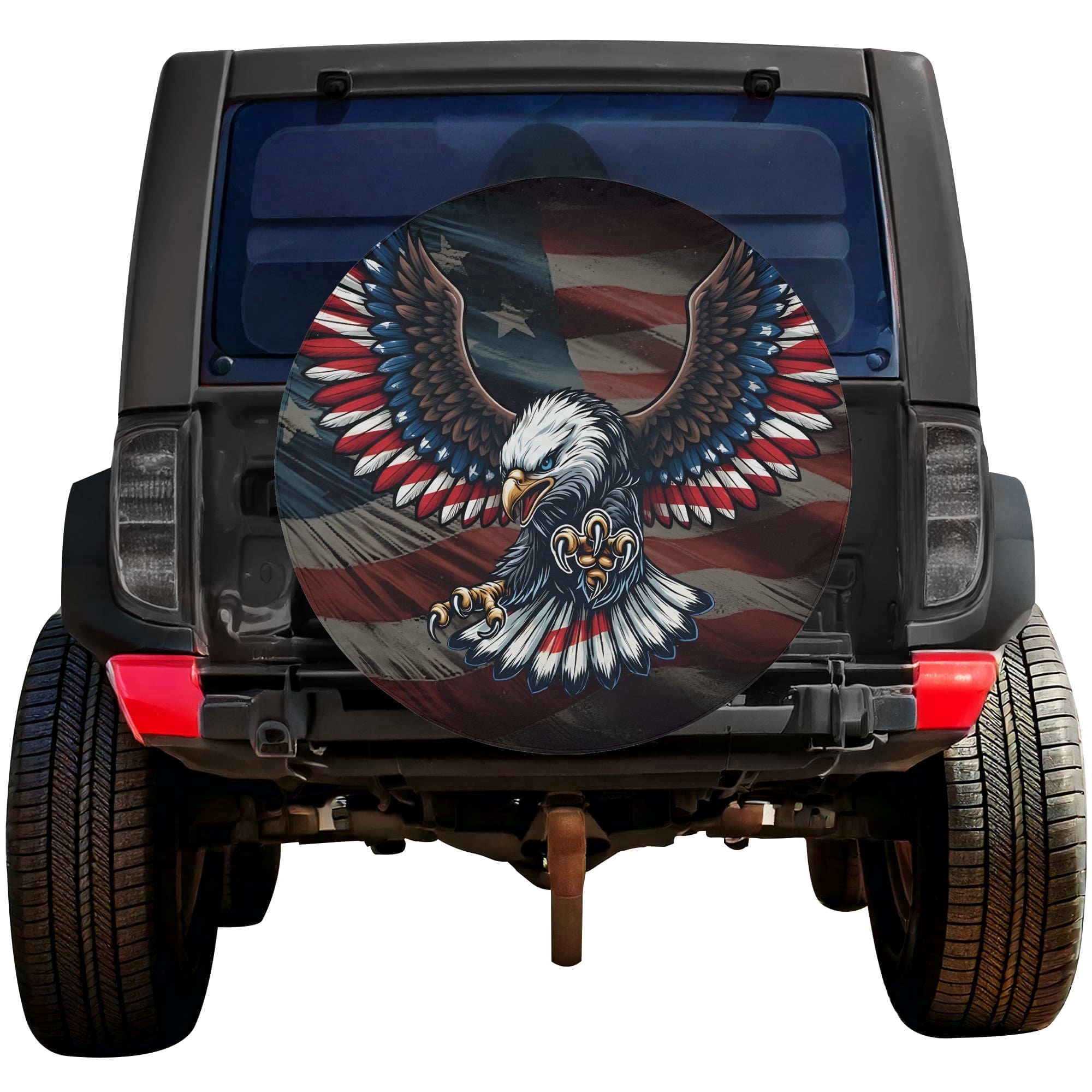 Lotusprinthandmade Patriotic Bald Eagle US Flag Spare Tire Cover Without Backup Camera Hole