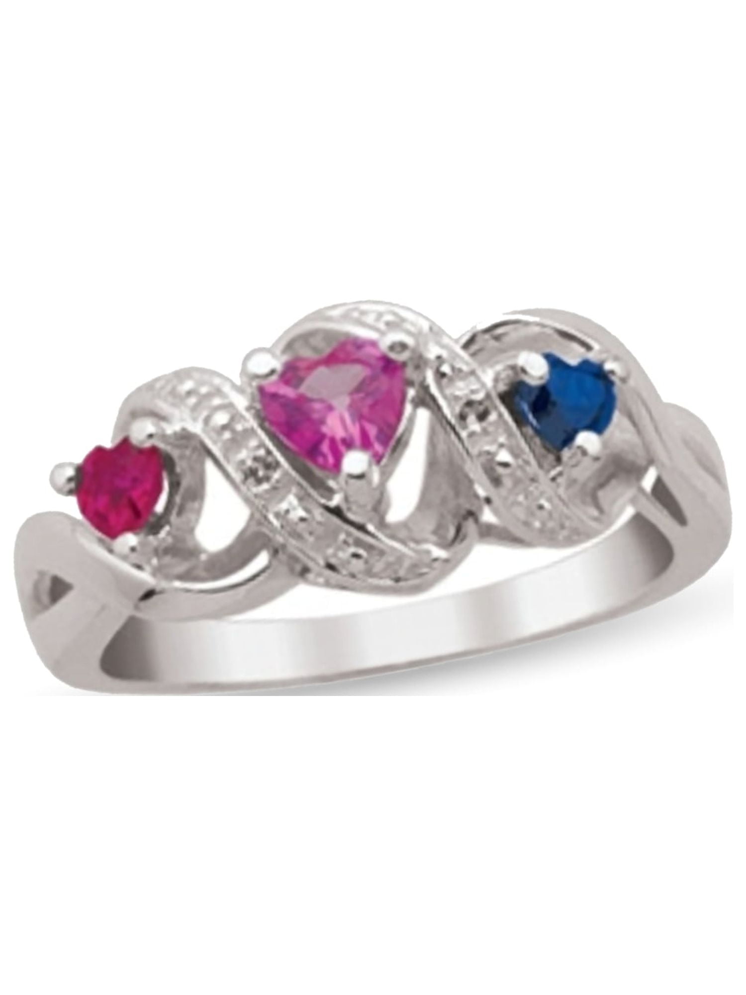 Personalized Daughter's Heart Design Birthstone Ring in 10K Gold with Diamond Accents by Jewlster