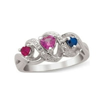 Personalized Daughter's Heart Design Birthstone Ring in Sterling Silver with Diamond Accents