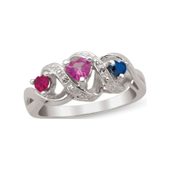 Personalized Daughter's Heart Design Birthstone Ring in Sterling Silver with Diamond Accents