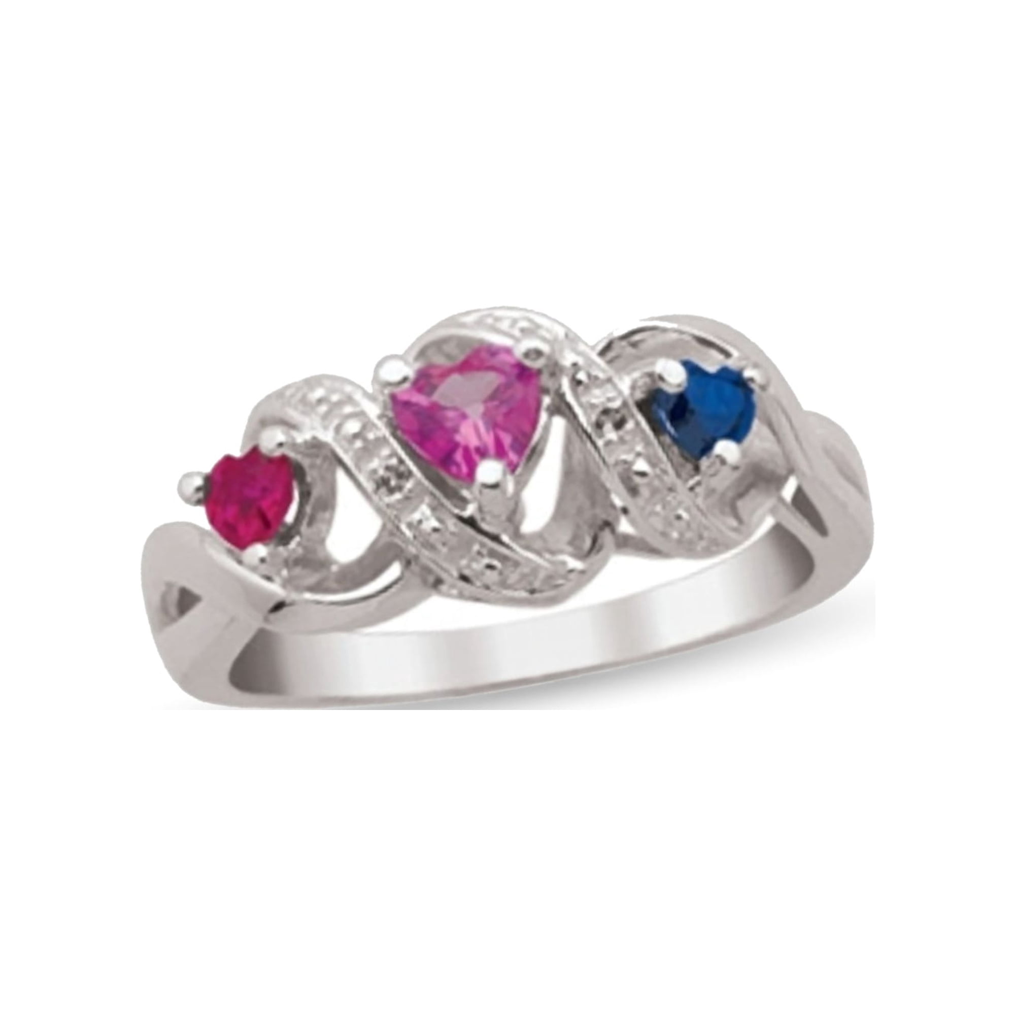 Personalized Daughter's Heart Design Birthstone Ring in Sterling Silver with Diamond Accents by Jewlster