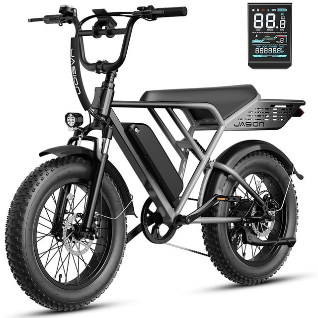 Jasion RetroVolt Electric Bike for Adults with 1500W Peak Motor, 48V 13Ah Removable Battery Electric Dirt Bike, 20" Fat Tire Off-road Electric Mountain Bike, 30MPH Ebike, UL 2849