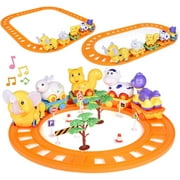Fun Little Toys27 Pcs Train Track Toys with Musical Animals Toys, Zoo Carrier Train Cars, Optional Splicing Train Tracks, Toy for Todders