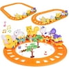 Fun Little Toys27 Pcs Train Track Toys with Musical Animals Toys, Zoo Carrier Train Cars, Optional Splicing Train Tracks, Toy for Todders