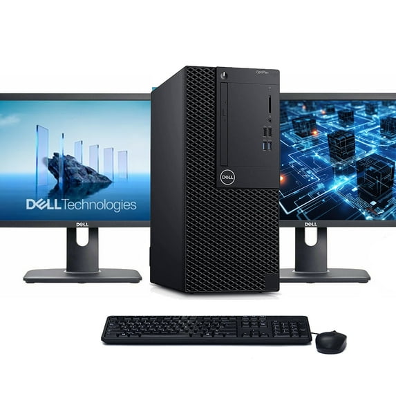 Restored Windows 11 Dell Tower Computer | Hexa-Core i7 8th gen CPU | 16GB RAM | 128GB SSD | Dual 22" LCD's | (Refurbished)