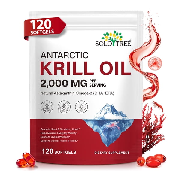 Antarctic Krill Oil Supplement 2,000mg, Rich in Omega-3 EPA, DHA & Natural Astaxanthin, Supports Heart, Joint & Brain Health, 240 Softgels