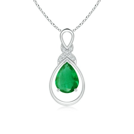 14k Emerald Aa Diamond Pendant Mother's Day Jewelry - Emerald Infinity Pendant with Diamond 'X' Motif in 14K White Gold (8x6mm Emerald) - SP1091ED-WG-AA-8x6 ()